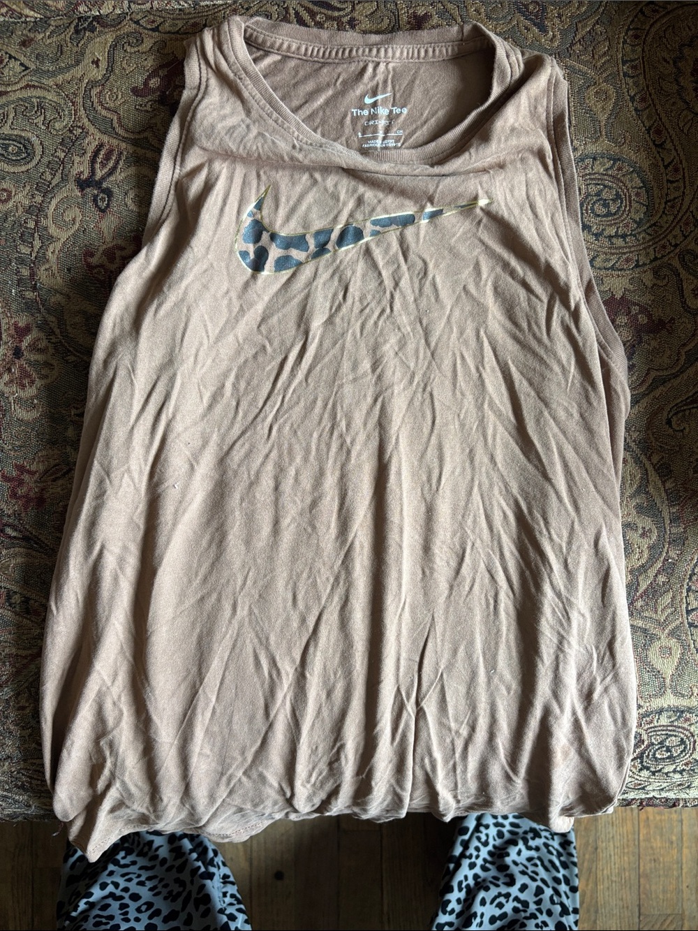 Nike Women's Light Beige Tank Top with Blue Camo Swoosh
